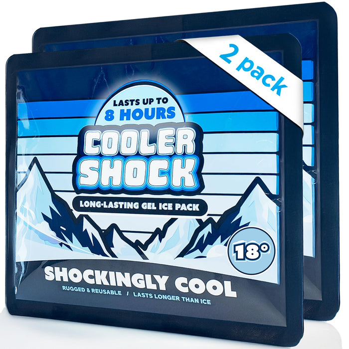 Cooler Shock Reusable Prefilled Ice Packs for Coolers & Lunch Boxes - Long Lasting Cold Freezer Packs for Lunchbox, Non-Toxic Gel Ice Pack for Camping, Lunch Bags, Road Trips, 2 Pack (6.5"x7.5")