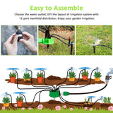 Bonviee 106.5FT Drip Irrigation Kit, Garden Watering System with 12-Port Irrigation Manifold, 1/2 inch Irrigation Tube and 1/4 inch Blank Distribution Tubing, Bed Patio, Lawn