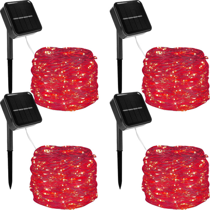 Twinkle Star 4 Pack Outdoor Solar String Lights, Each 39.4 FT 120 LED Solar Powered Valentines Day Decorative Fairy Lights with 8 Modes, Waterproof Silver Wire Light for Christmas Wedding Party, Red