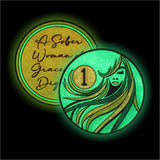 1 Year Sobriety Coin | A Sober Woman Triplate AA Chip | Glow in The Dark Anniversary Token Recovery Gift for Women