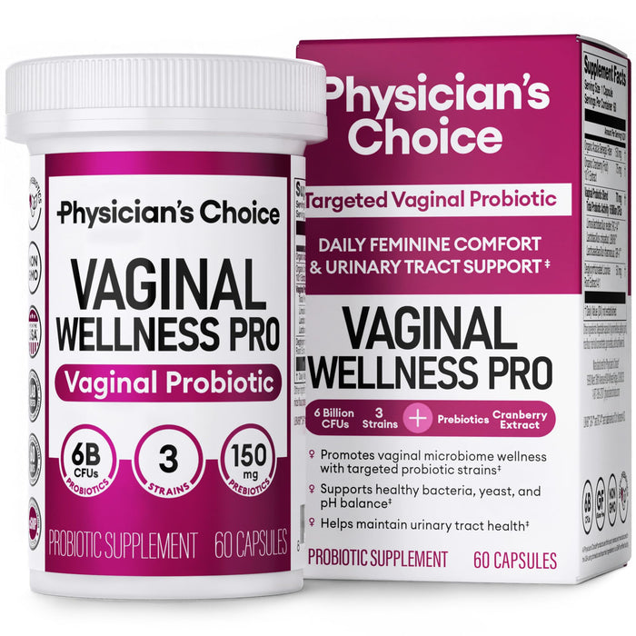 Physician's CHOICE Vaginal Probiotics for Women - Unique with Licorice Root - PH Balance, Odor Control, Yeast, Vaginal Microbiome & Feminine Health - 6B CFU - Organic Prebiotic, Cranberry - 60 CT