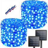 Solar String Lights Outdoor, 2-Pack Total 80FT 200 LED Solar Christmas Twinkle Lights Outside Waterproof Copper Wire 8 Modes Solar Fairy Lights for Garden Tree Party Birthday Christmas Decor (Blue)