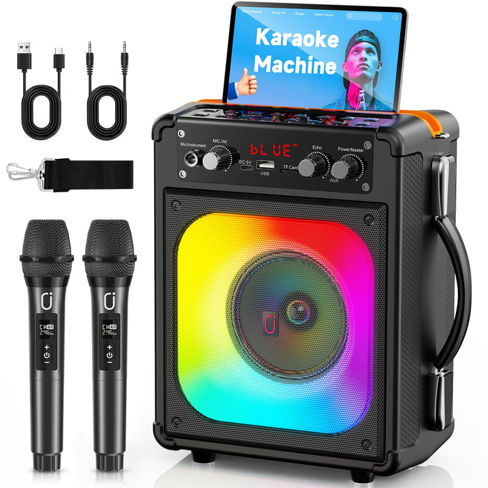 HWWR Karaoke Machine with 2 Mics for Adults & Kids, Stage Subwoofers Set