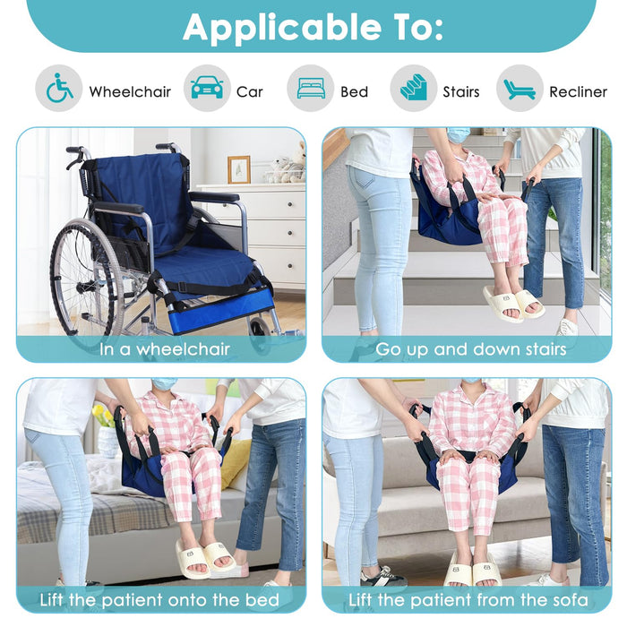 Patient Lift Stair Slide Board Transfer Emergency Evacuation Chair Wheelchair Belt Safety Full Body Medical Lifting Sling Sliding Transferring Disc Use for Seniors,handicap (Blue - 4 Handles)