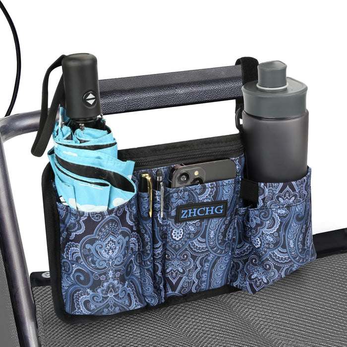 Wheelchair Side Bag with Cup Holder, Wheelchair Armrest Pouch Accessories for Walker, Rollator, Electric Scooter Wheelchairs, Ideal Gift for Mother's Day & Father's Day