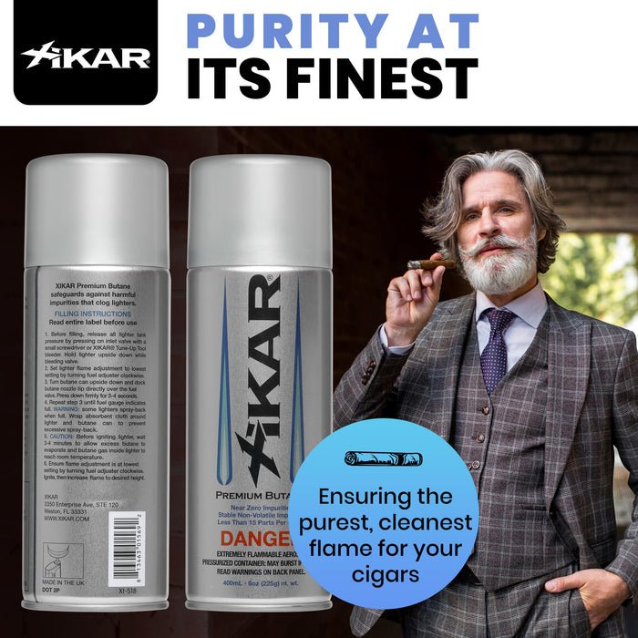 XIKAR PUROFINE Premium Butane Lighter Refill Fuel with Zero Impurities for Torch and Jet Flame Lighters | Pure Butane Lighter Fluid Refill for Reliable Ignition of Cigars - 8 Oz, 2 Pack