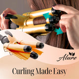 Alure Three Barrel Curling Iron Wand Hair Waver with LCD Temperature Display - 1 Inch Ceramic Tourmaline Triple Barrels, Dual Voltage Crimp