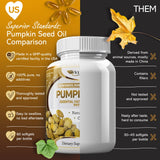 Pumpkin Seed Oil - 100% Cold Pressed Pure 1000mg Extraction - Best for Hair Growth, Younger Looking Skin & Face, Bladder Control Supplement, 60 Softgels