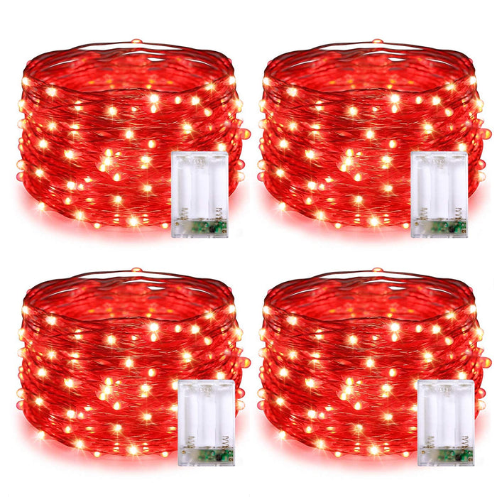 JMEXSUSS 4 Pack 50 LED Red Fairy Lights Battery Operated, 16.1ft Mini Halloween Fairy Lights, Red String Lights for Bedroom Wedding Party Christmas Halloween Decorations