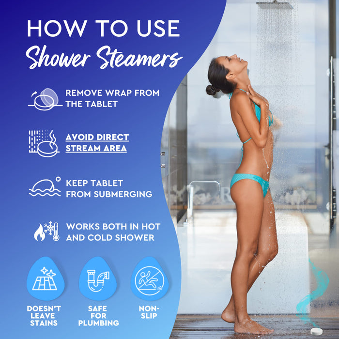 Cleverfy Shower Steamers Aromatherapy - 18 Pack of Shower Bombs with Essential Oils. Personal Care and Relaxation Birthday Gifts for Women and Men. Blue Set