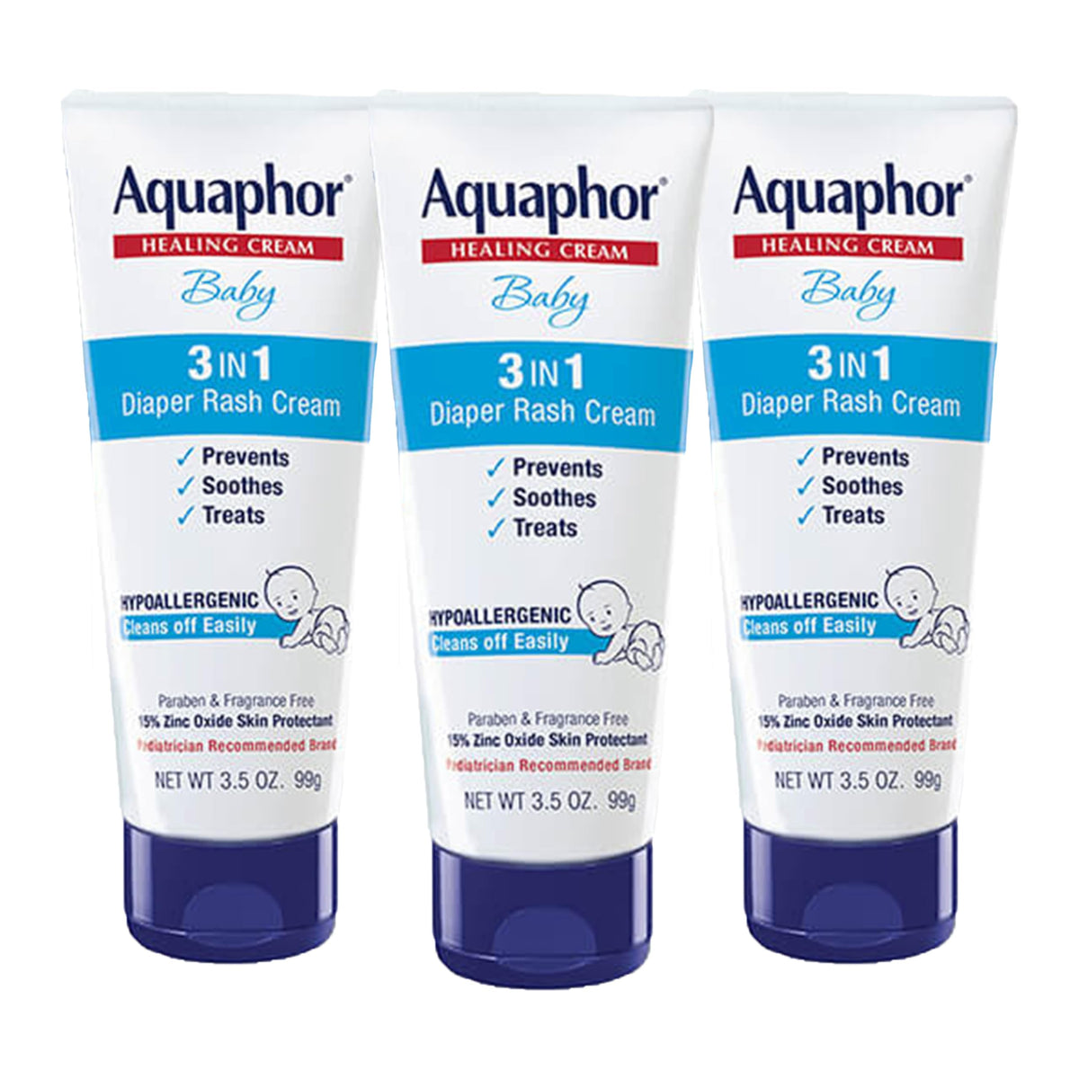 Aquaphor Baby Diaper Rash Cream, 3-in-1 Diaper Rash Relief, 3.5 Oz Tub