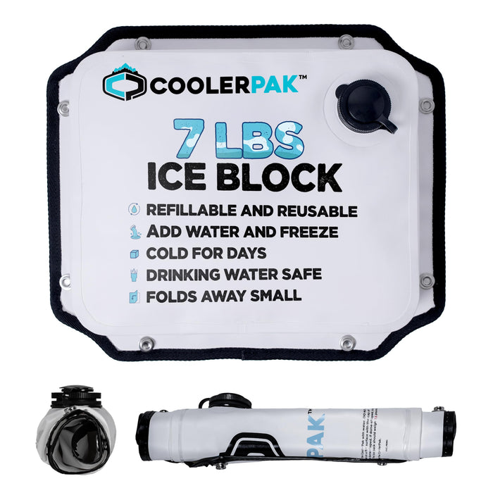 CoolerPak 7lb Refillable Reusable Ice Pack - Stainless Snaps - Cold for Days - Non-Toxic, Leakproof, Suitable for Potable Drinking Water & Cold Plunge - Built Tough, Roll Up for Easy Storage