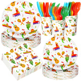 Sunnychicc 400 Pcs Mexican Party Supplies Fiesta Disposable Paper Plates Napkins and Cups Mexican Tableware Decorations for Cinco de Mayo Birthday, Taco Party (Bright)