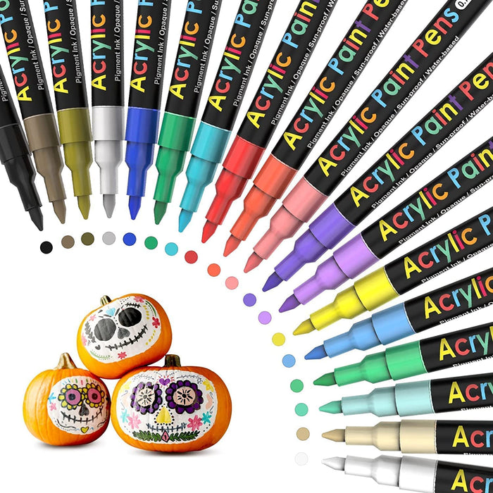 Acrylic Paint Pens Paint Markers Set of 18: Fine Point for Rock Painting Glass Wood Ceramic Fabric Metal Canvas Easter Eggs Pumpkin Kit, Drawing Art Crafts for Adults Scrapbooking Supplies