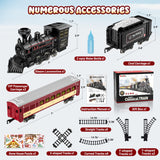 Hot Bee Train Set - Metal Train Toys with Luxury Tracks and Glowing Passenger, Christmas Train Sets for Around The Tree with Smokes, Lights & Sound, Toy Train Set for 3 4 5 6 7+ Years Old Boys Gifts