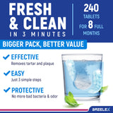 BREELEX Denture Cleaning Tablets - Retainer Cleaner Tablets for Aligner, Mouth & Night Guard - FSA HSA Approved Products - Dental Cleanser Tablets- 2 Packs (240 Tablets Total) - 8 Months Supply