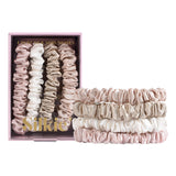 SILKIE x4 Set 100% Pure Mulberry Silk Pink Nude Neutral Skinny Scrunchies Travel Pouch Everyday Hair Ties Elastics Hair Care Ponytail Holder No Damage (Nudes)