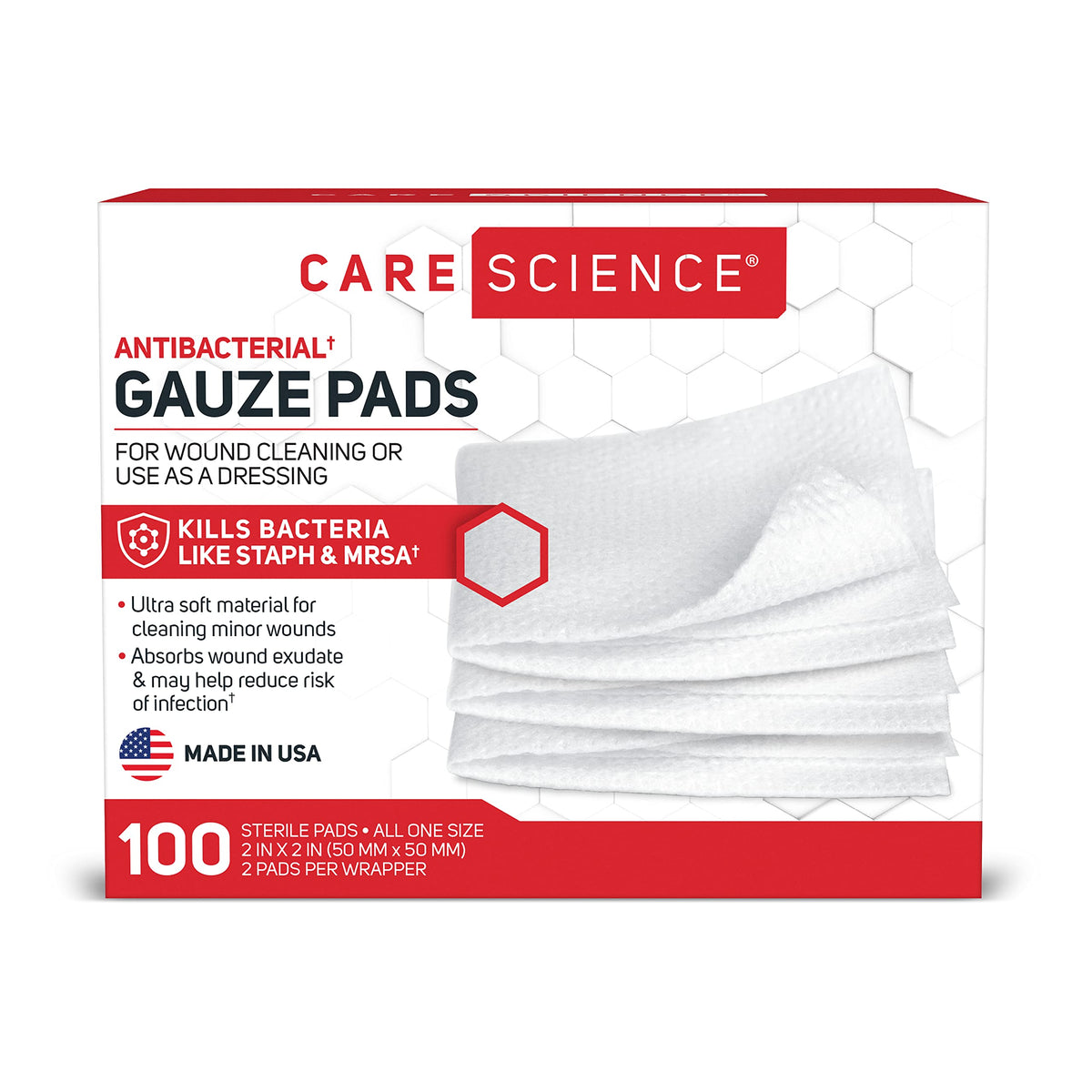 Care Science Sterile Gauze Pads, 100 ct, 2 X 2 | for Cleaning or Cover
