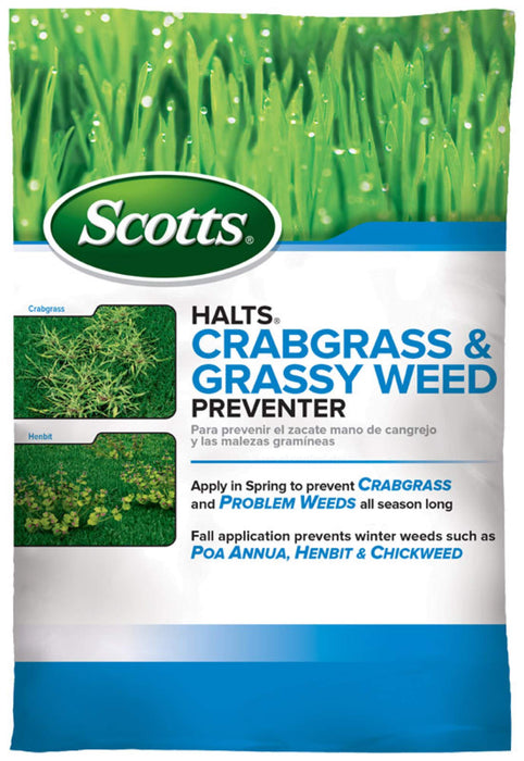 Scotts Halts Crabgrass & Grassy Weed Preventer - Crabgrass Preventer, Pre Emergent Weed Control for Lawns, Prevents Chickweed & More, Treats up to 5,000 sq. ft., 10.06 lb.