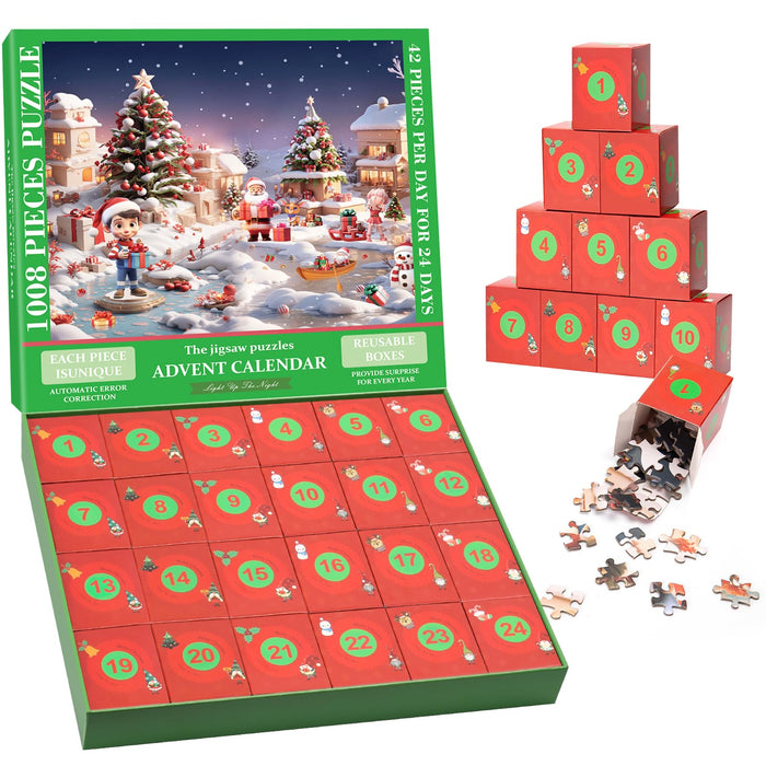 2024 Christmas Advent Calendar Puzzle 1008 Piece Christmas Countdown Calendar Jigsaw Puzzle, Holiday Santa Puzzle for Adults Kids, Gift for Boys and Girls (Lake)