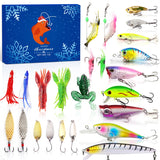 Fishing Advent Calendar 2024 Adult Men Teen Boys, 24 Day Fishing Lure Countdown Calendar with Spoons Minnow Popper Crankbait VIB Xmas Fishing Gift for Father Granpa Brother Boyfriend