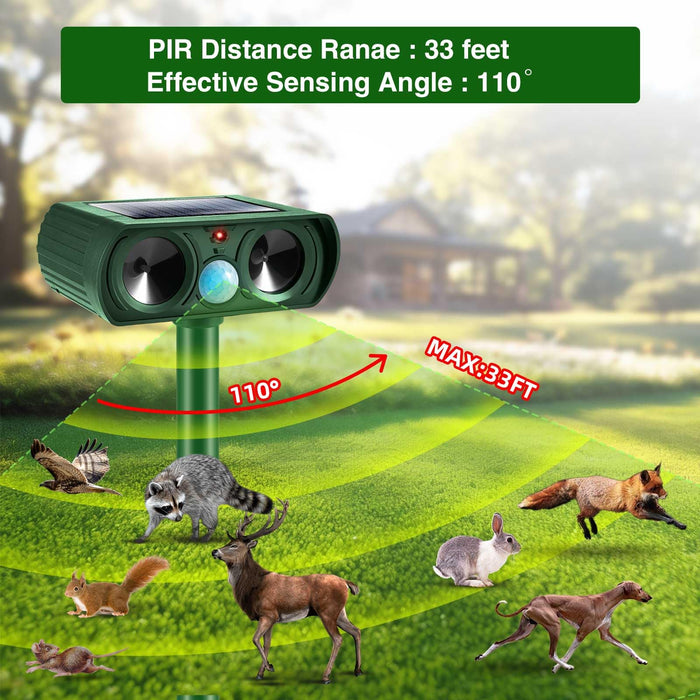 2Pack Ultrasonic Pest Repeller Outdoor Solar Animal Repellent with Motion Sensor Cat Repellent Outdoor Waterproof to Repel Dog Raccoon Fox Rabbit Deer Coyote Squirrel Skunk Repellent for Yard Garden