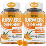 Sugar Free Turmeric Gummies with 5000 IU Vitamin D3 & K2 (MK7), C - Vegan Turmeric Ginger Gummies for Adults 1500mg with Black Pepper, Supports Comfort and Flexibility, Bone, Immune & Digestive Health