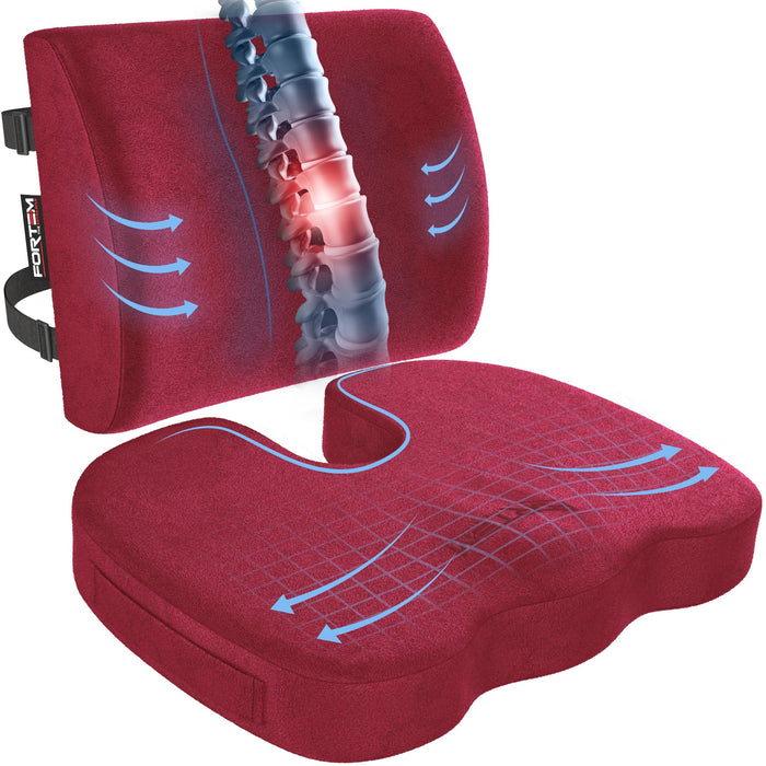 FORTEM Office Chair Cushion and Back Support for Office Chair, Lumbar Support Pillow, Memory Foam, Non Slip Sitting and Back Rest for Gaming, Car Seat Cushion, Chair Pad