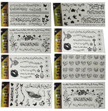 12 Sheets Temporary Self Adhesive Transfer Arabic Arabian Tattoo Tattoos Stickers Black Waterproof Sticker Islamic Muslim Islam Body Henna Word Ramadan Eid Stencils Stencil Temples Body Art Designs