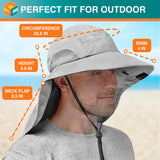 SUN CUBE Wide Brim Sun Hat with Neck Flap, Fishing Hiking for Men Women Safari, Neck Cover for Outdoor Sun Protection UPF50+ | Light Gray