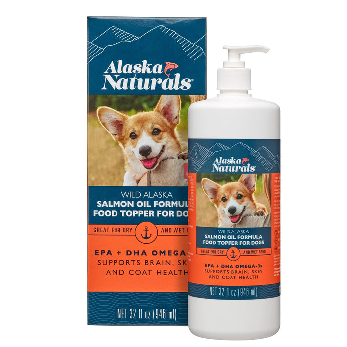 Alaska Naturals – Wild Alaska Salmon Oil Formula Dog Food Topper – EPA and DHA Omega-3 - Supplement for Healthy Skin, Shiny Coat – Made in The USA – 32 oz. Pump Bottle