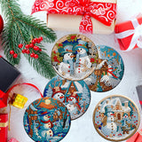 8 Pieces Christmas Snowman Diamond Coasters with Holder DIY Cute Christmas Snowman Diamond Art Coasters 5d Diamond Coasters for Beginners Adults for Christmas Holiday Gift