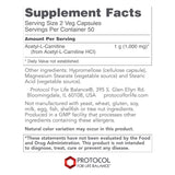 Protocol Acetyl-L-Carnitine 500mg - Supports Energy, Brain & Mitochondrial Health* - Brain Pills - Amino Acid - Made without Gluten, Non-GMO, Vegan - 100 Veg Caps