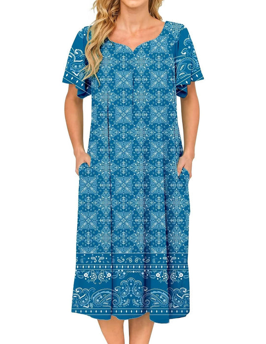 Bloggerlove Elderly Moo Moos Patio Dress Florar Nightgown Plus Size Dresses for Elderly Women House Dresses