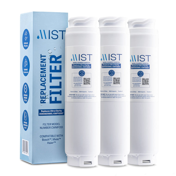 Mist Ultra Clarity Water Filter Replacement for Bosch, Refrigerator Water Filter compatible with 644845, 9000077104, 9000194412, Haier 0060820860, 0060218744, Miele KWF1000, Bosch Water Filter(3 pack)