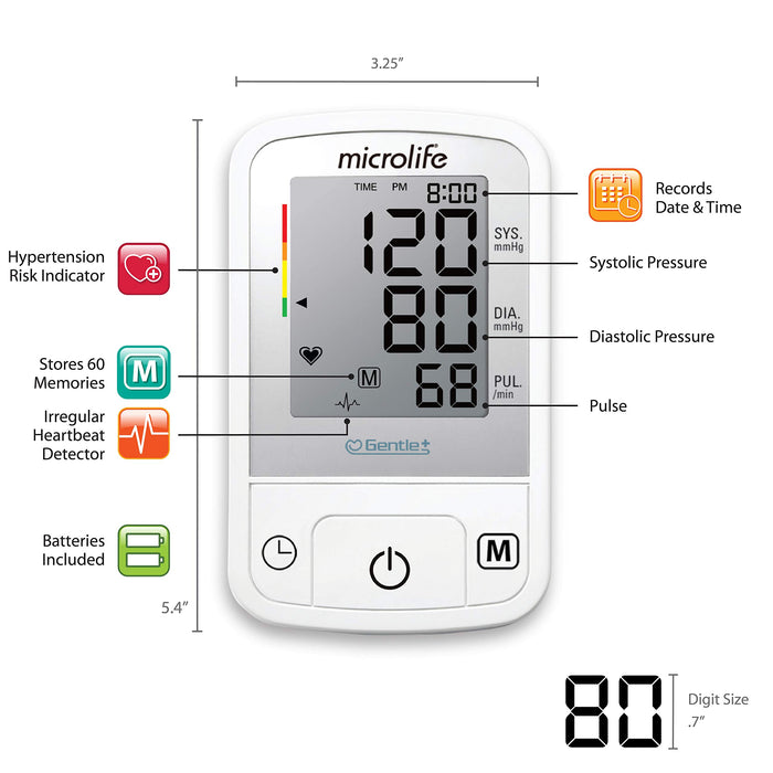 Microlife BPM2 Advanced Blood Pressure Monitor, Upper Arm Cuff, Digital Blood Pressure Machine, Stores Up to 60 Readings