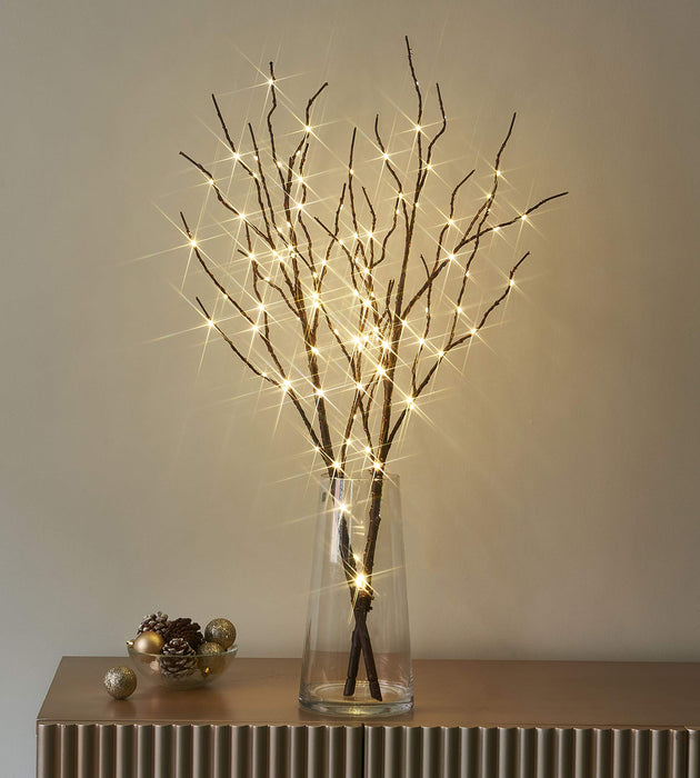 LITBLOOM Lighted Brown Willow Branches 32IN 100 LED with Timer Battery Operated, Tree Branch with Warm White Lights for Holiday Christmas Decoration Indoor Outdoor Use
