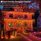 33ft Orange Halloween Lights Outdoor, 400 LED Icicle Lights for Outside Indoor Christmas Lights with Connectable Clear Wire 8 Modes Timer Waterproof for House Party Tree Holiday Yard Decorations