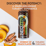 NEOZEN Turmeric Curcumin Sparkling Drink - Peach Flavor Natural Sport Beverage - Zero Sugar, Gluten-Free, Caffeine-Free, Low Calorie, Vegan & Keto Friendly, 11.2 fl oz (12 Pack)