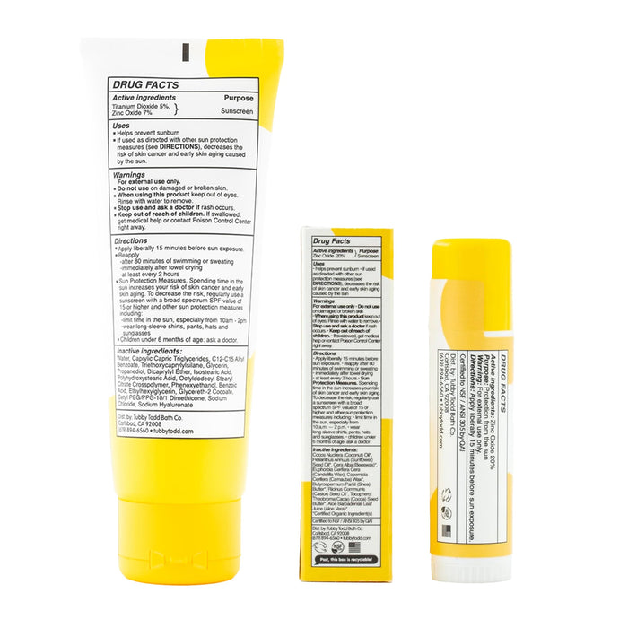 Tubby Todd Face and Body Mineral Sunscreen Kit for Baby, Toddler and Kids - Sunscreen 4 Fl Oz and Sunstick 0.5 Oz Duo Bundle - Fragrance-Free
