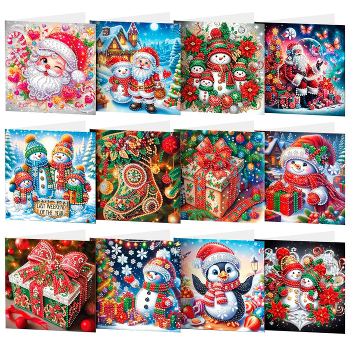 ACSAUMMY Diamond Art Painting Christmas Cards, 12 Pack DIY 5D Diamond Greeting Cards Kits for Adults Diamond Xmas Greeting Cards with Envelopes Gem Christmas Gift for Families, Friends, Partners