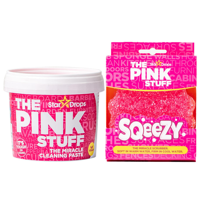 Stardrops - The Pink Stuff Miracle Cleaning Paste & SQeeZY Scrubber Sponge Bundle – All-Purpose, Non-Scratch Cleaner for Kitchens, Bathrooms, Walls, Floors, Pots, Grout, and More