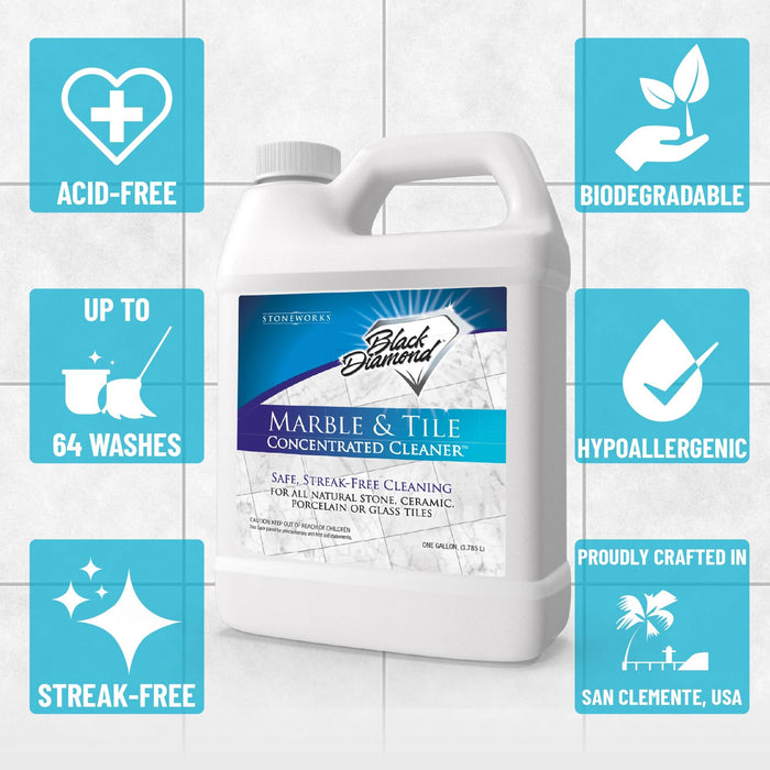 Black Diamond Stoneworks MARBLE & TILE FLOOR CLEANER. Great for Ceramic, Porcelain, Granite, Natural Stone, Vinyl and Brick. No-rinse Concentrate.(1-Gallon)