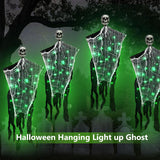 Halloween Decorations Outdoor Scary Hanging Ghosts Come with 60 LED Lights, Halloween Ghost Decor Outdoor, Indoor, Halloween Party, Balcony, Porch, Wall - Green Light