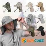 SUN CUBE Wide Brim Sun Hat with Neck Flap, Fishing Hiking for Men Women Safari, Neck Cover for Outdoor Sun Protection UPF50+ | Light Gray