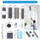 Microfiber Extendable Feather Duster (11pcs) with 100" Extension Pole, Washable Reusable Bendable Dusters for Cleaning Ceiling Fan, High Ceiling, TV, Blinds, Cars