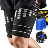 CAMBIVO Thigh Compression Sleeves - Hamstring & Quad Support with Hot & Cold Gel Pack - Upper Leg Braces for Sciatica Pain Relief, Pulled Muscle Strains, Two Adjustable Non-Slip Straps