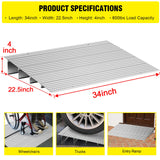 Door Threshold Ramp 4" Rise Door Ramp Aluminum Entry Ramp or Doorways Rated 800 lbs Load Capacity forWheelchair Scooters Power Chairs Walkers Metallic