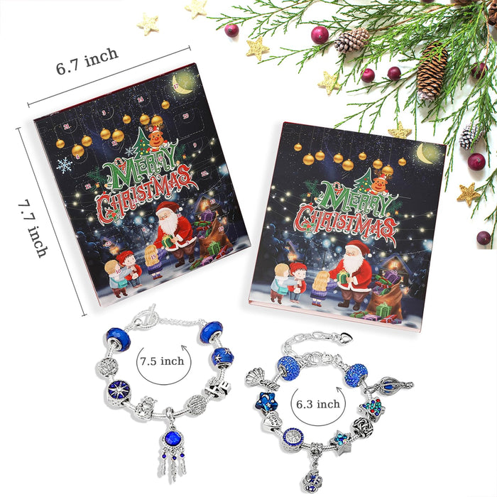 Advent Calendar 2024 Girls, 24 Days Christmas Countdown Calendars for Kids Teens with 2 sets DIY Charms Beads Bracelets, Royal Blue Jewelry Making Christmas Advent Calendar for Teenage Girls