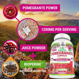 Premium Pomegranate Juice Powder Supplement 1200mg, Supports Healthy Blood Pressure, Joints, Skin & Anti Aging with Bioperine Black Pepper, Powerful Antioxidant with Vitamin C & K, 120 Vegan Capsules